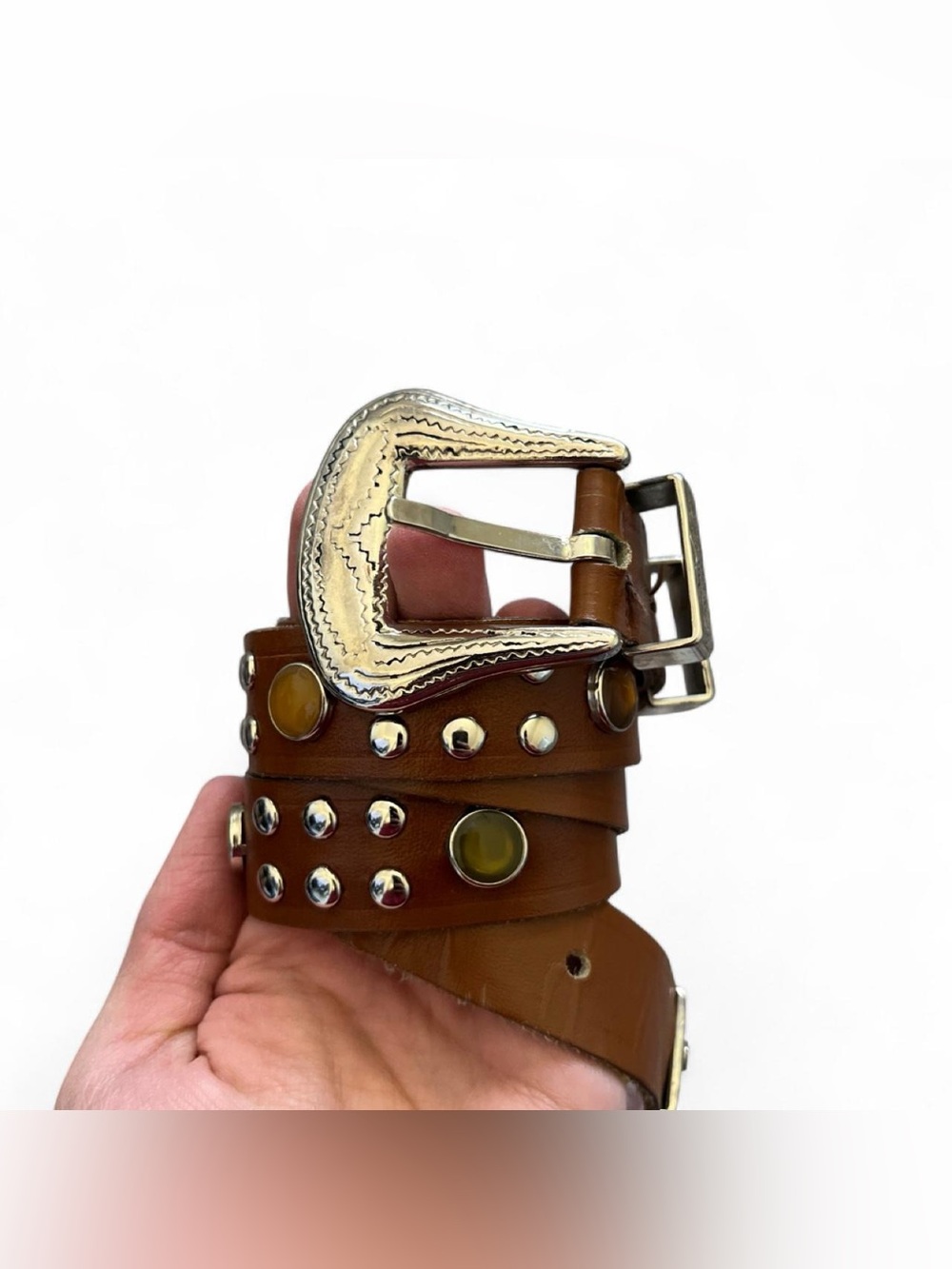 Y2K Vintage studded brown leather belt